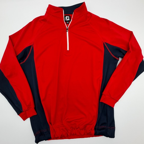 FootJoy Mens Quarter Zip Golf Pullover Red Navy Blue Performance Size M - Picture 2 of 10